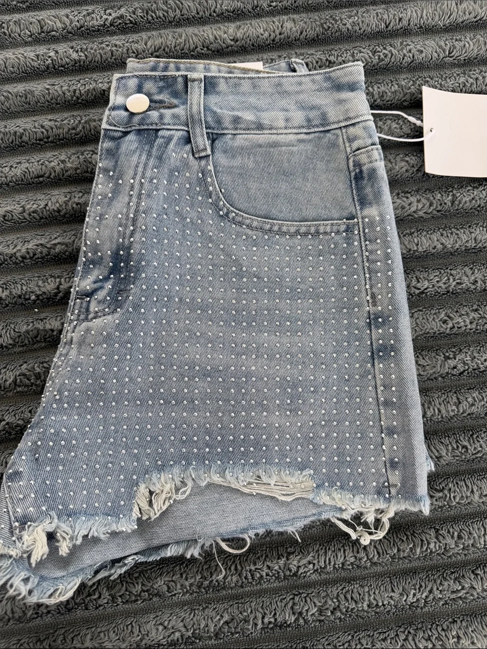 Studded Light Blue Denim Shorts